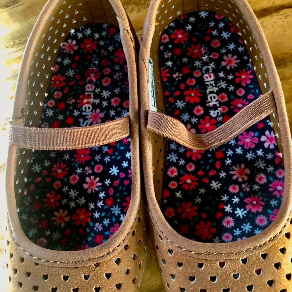 Toddler Girls Carter's Faux Suede Dark Tan/Brown Ballet Flats Mary Janes Size 8 - Picture 12 of 14
